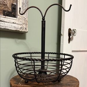 Rustic Twisted Metal Fruit Basket Stand w/ Banana Hanger - Brown/Copper